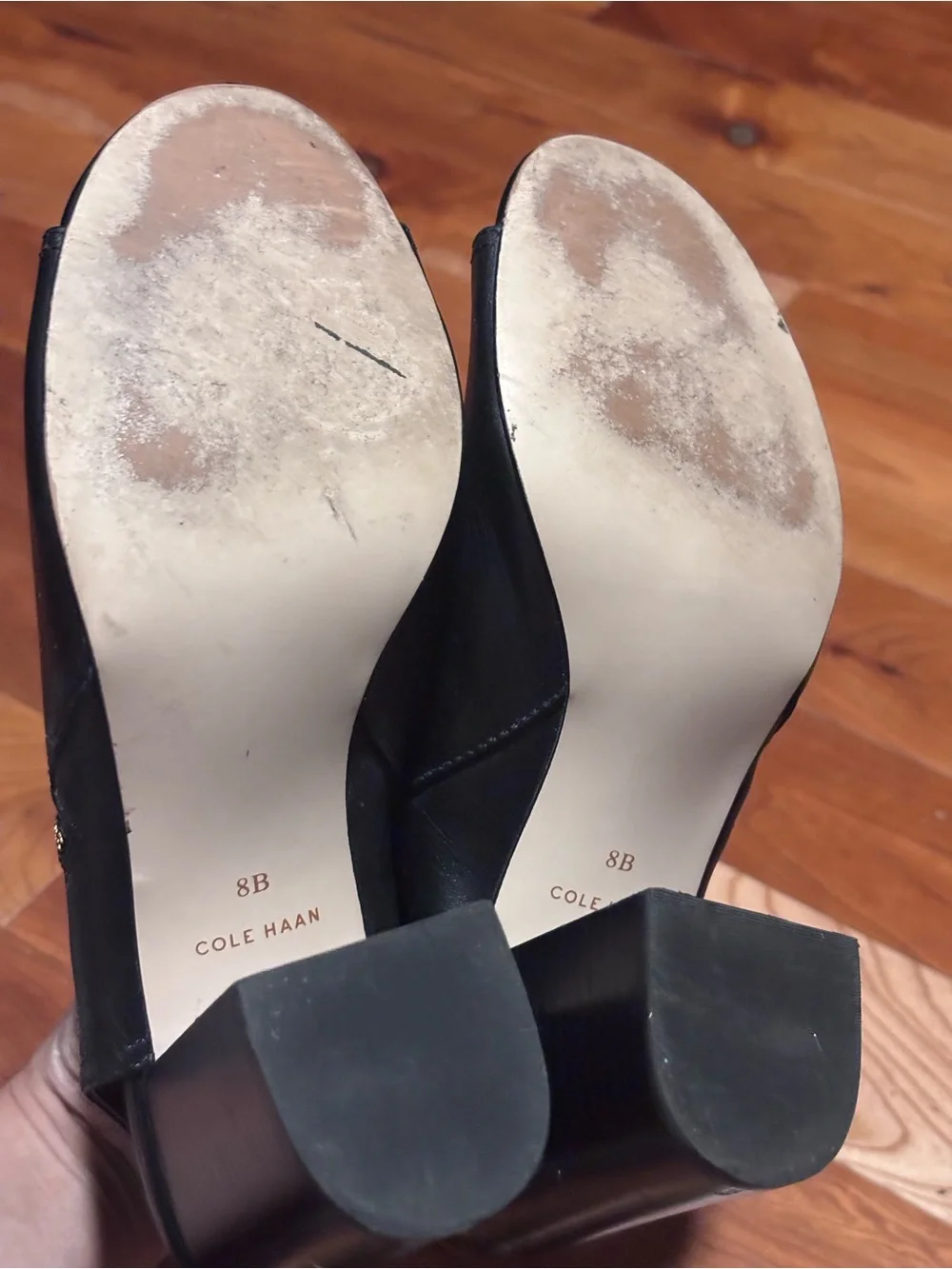 Cole Haan Black Leather Open-Toe Mule Clogs with Gold Zip